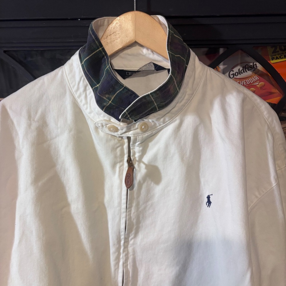 Vintage 90s Polo Ralph Lauren Harrington Jacket XXL Made USA Tartan Plaid Collar